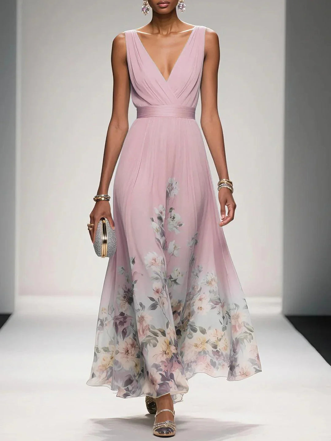 SLEEVELESS V-NECK MAXI DRESS