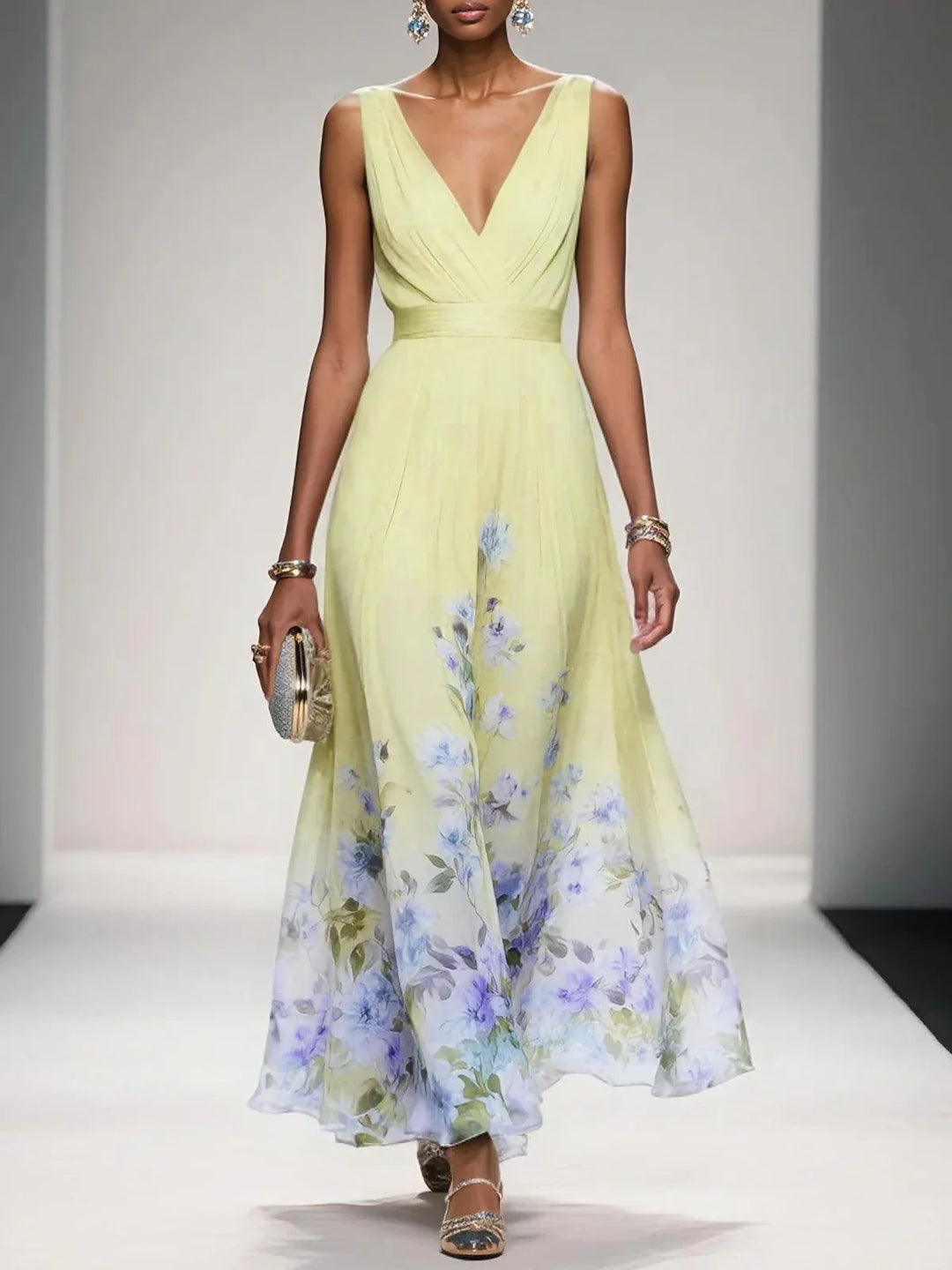 SLEEVELESS V-NECK MAXI DRESS