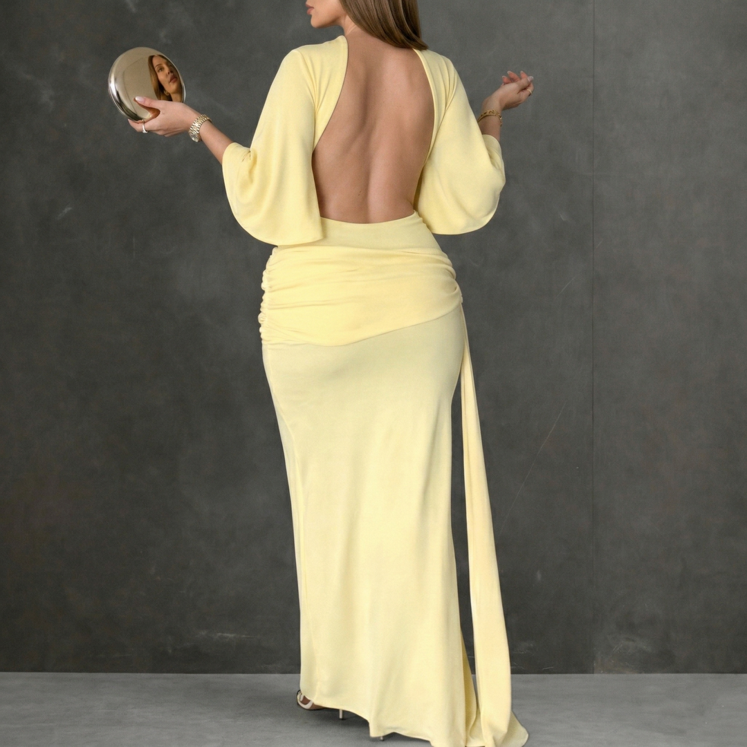 YELLOW MAXI DRESS WITH OPEN BACK